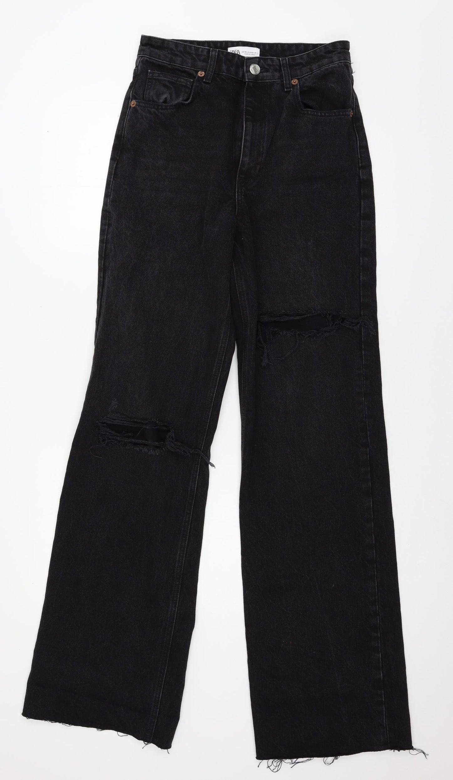 Zara Womens Black  Denim Wide-Leg Jeans Size 10 L34.5 in
