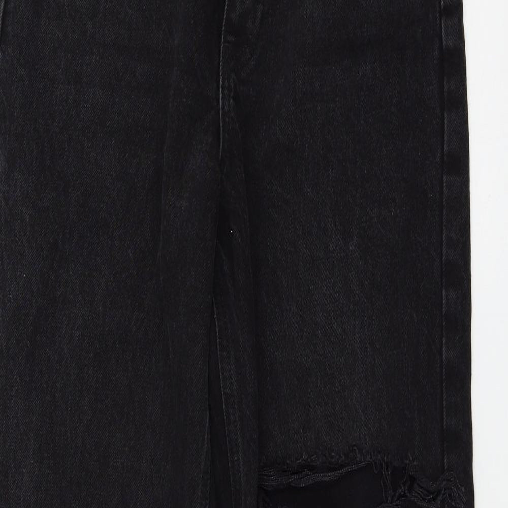 Zara Womens Black  Denim Wide-Leg Jeans Size 10 L34.5 in