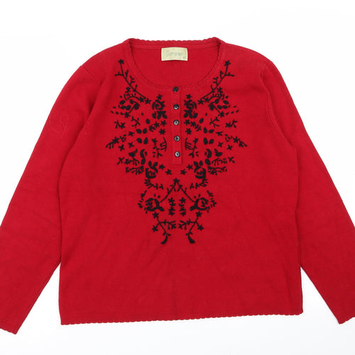 Jumper Womens Red Floral  Pullover Jumper Size M