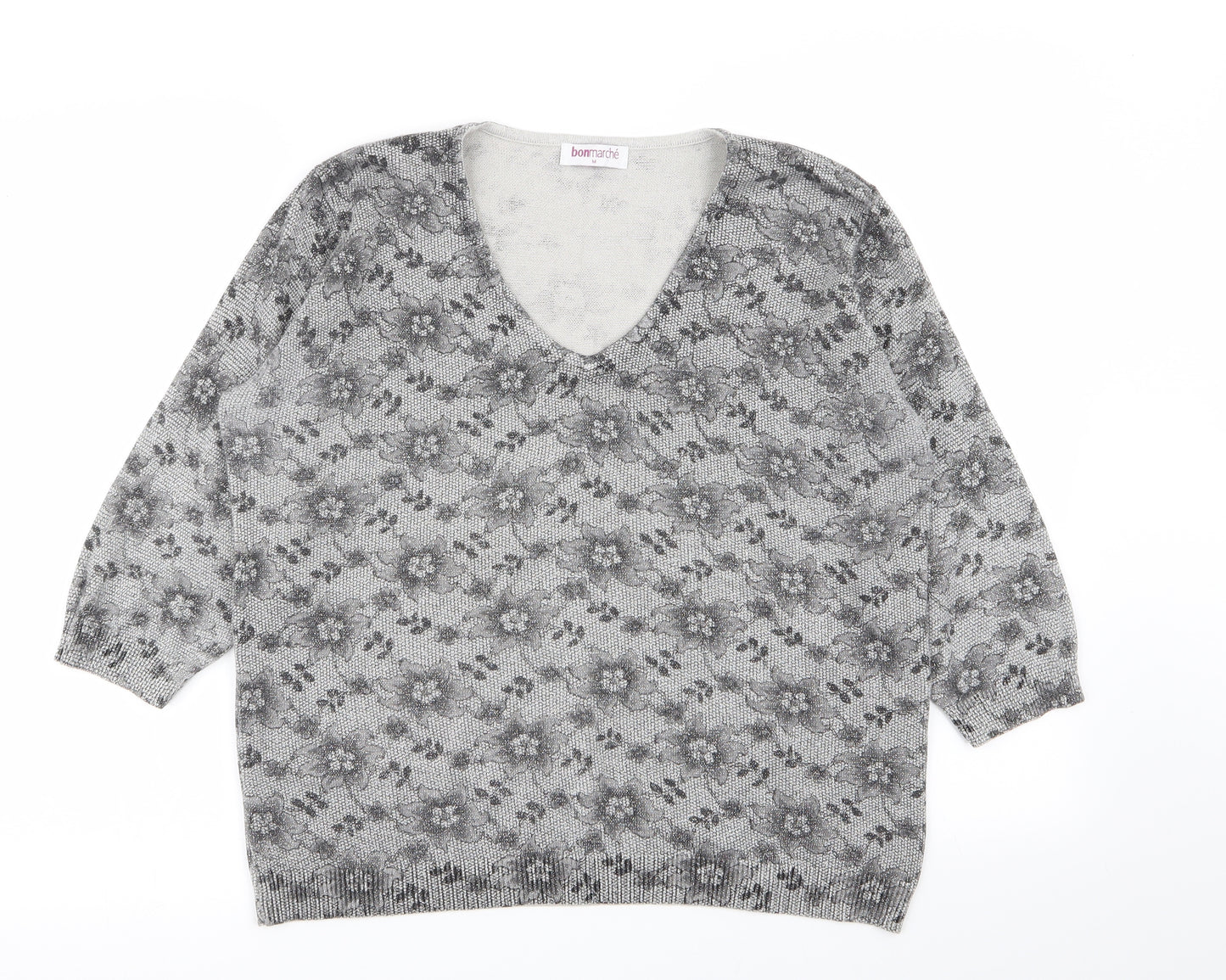 Bonmarché Womens Grey Floral  Pullover Jumper Size M