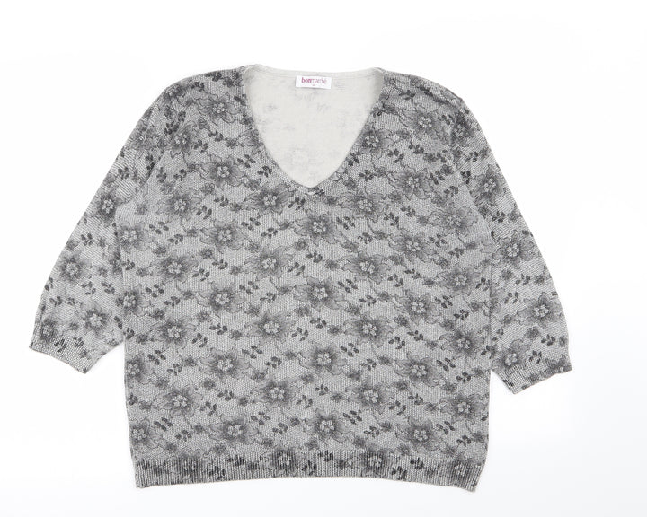Bonmarché Womens Grey Floral  Pullover Jumper Size M
