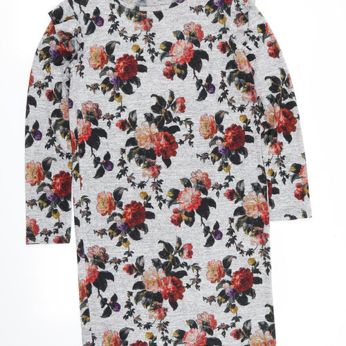 Oasis Womens Grey Floral  T-Shirt Dress  Size M