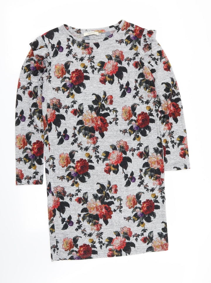 Oasis Womens Grey Floral T-Shirt Dress Size M
