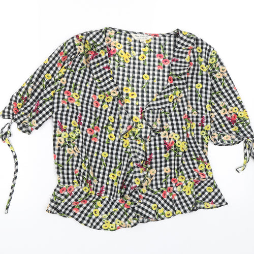 Miss Selfridge Womens Black Check  Kimono T-Shirt Size 8