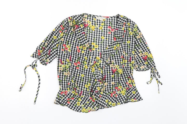 Miss Selfridge Womens Black Check  Kimono T-Shirt Size 8