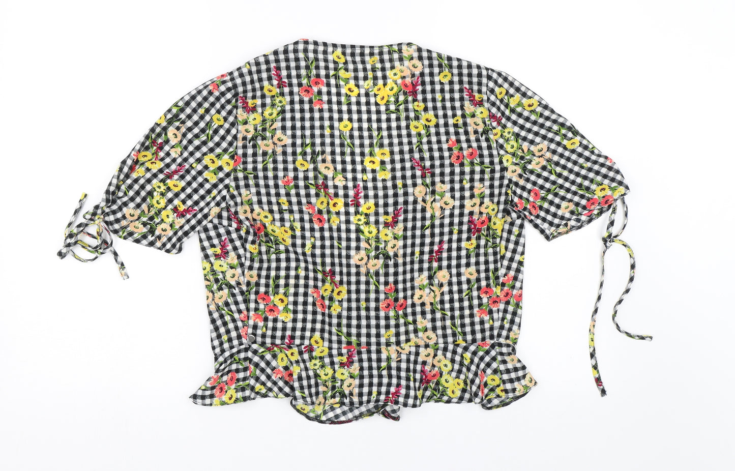 Miss Selfridge Womens Black Check  Kimono T-Shirt Size 8
