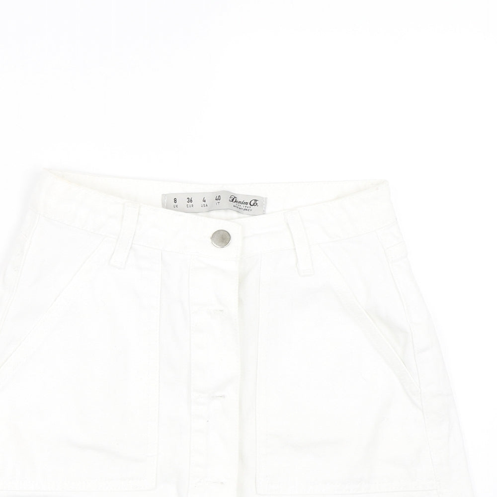 Primark Womens White  Denim Mini Skirt Size 8