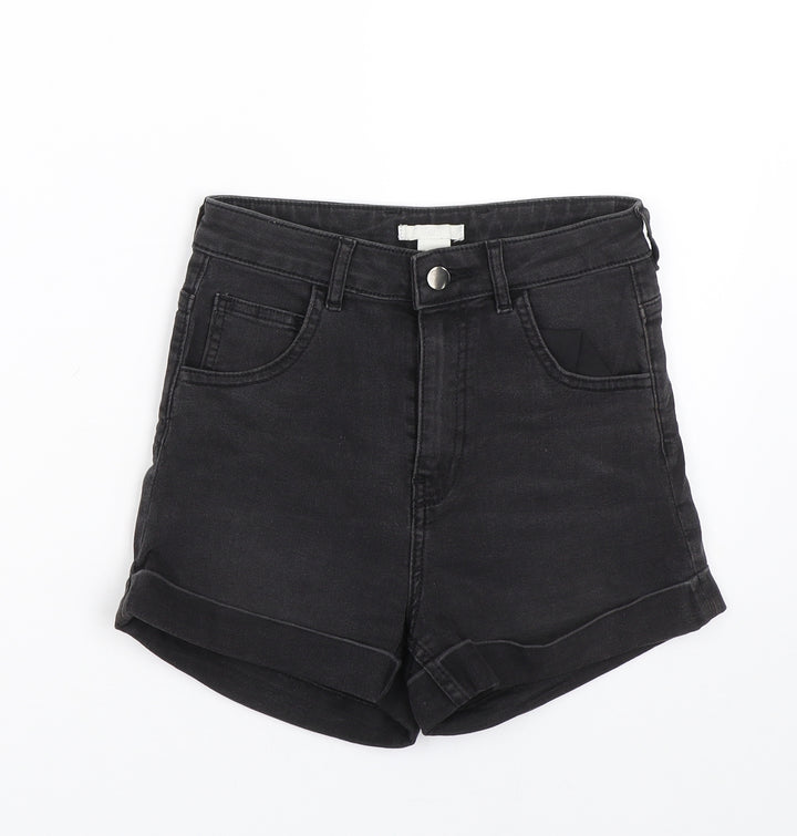 H&M Womens Black Denim Paperbag Shorts Size 6