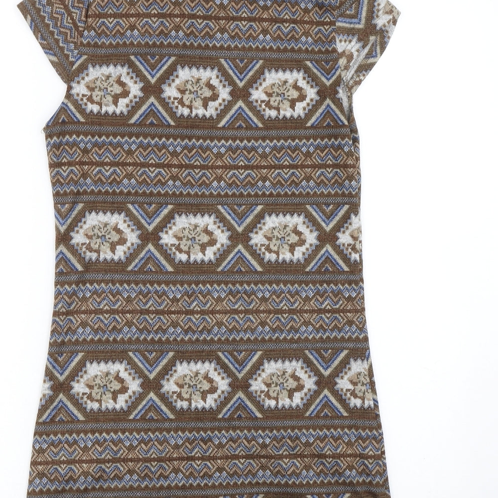 Mela London Womens Brown Fair Isle  Jumper Dress  Size S