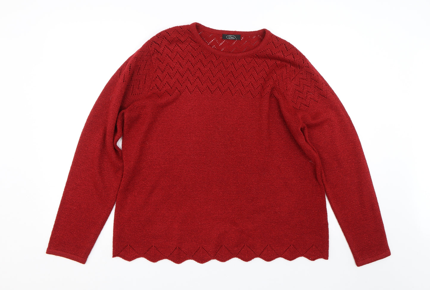 BM Womens Red Fair Isle  Pullover Jumper Size L