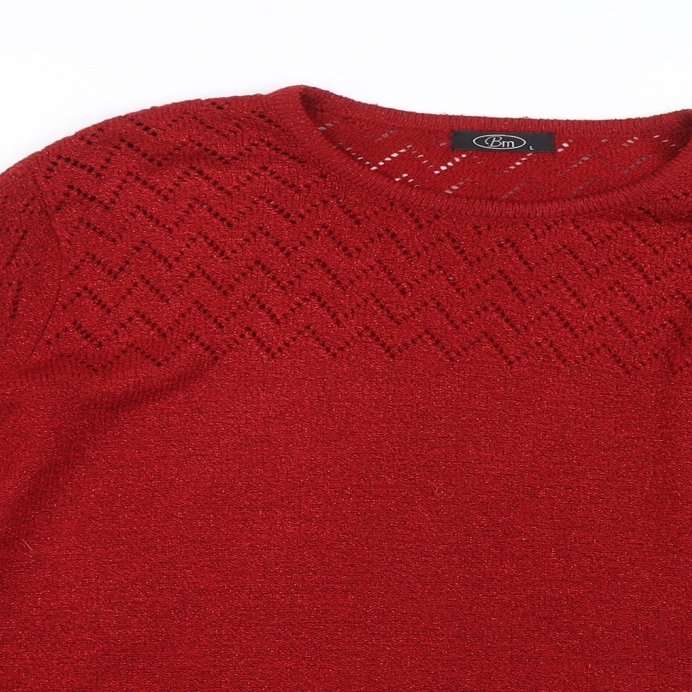 BM Womens Red Fair Isle  Pullover Jumper Size L
