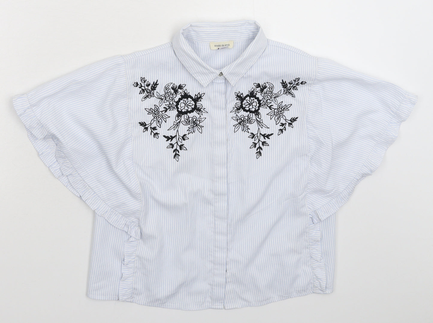 River Island Girls White Striped  Basic Button-Up Size 9-10 Years