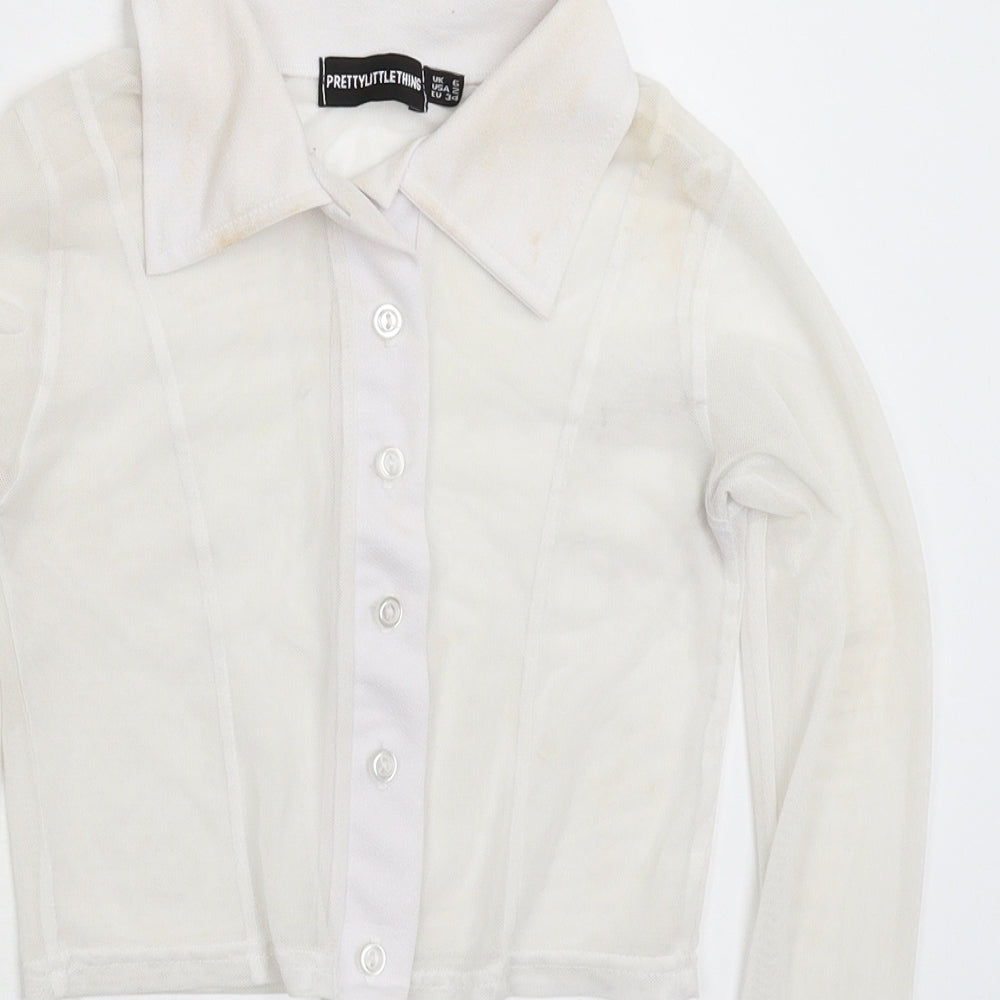 PRETTYLITTLETHING Womens White   Basic Button-Up Size 6