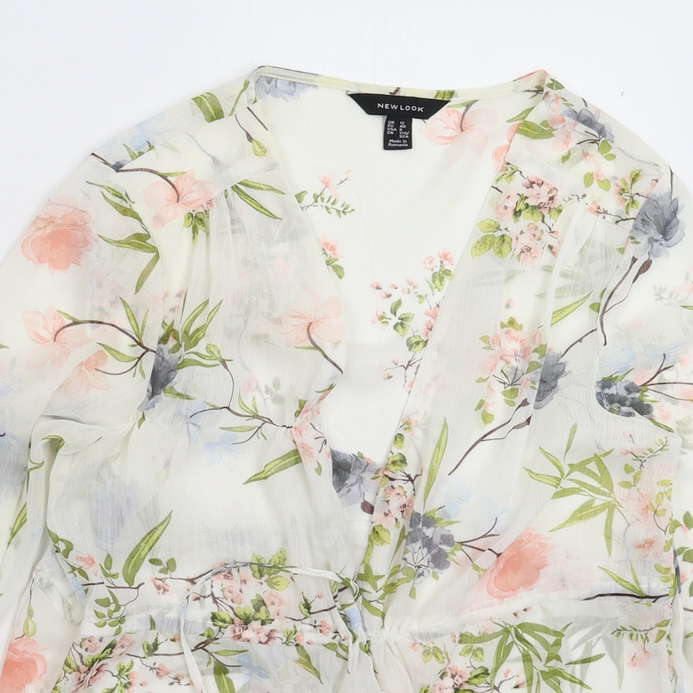 New Look Womens White Floral  Basic Blouse Size 12
