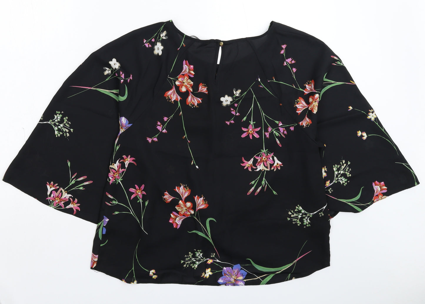 George Womens Black Floral  Basic Blouse Size 14