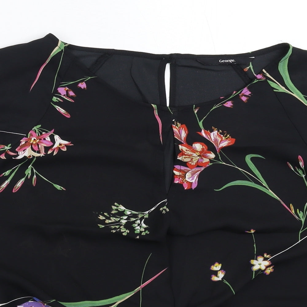 George Womens Black Floral  Basic Blouse Size 14