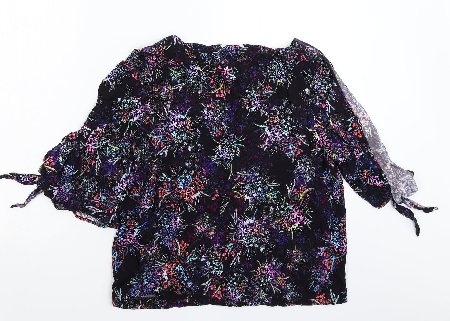 H&M Womens Black Floral  Basic T-Shirt Size 14