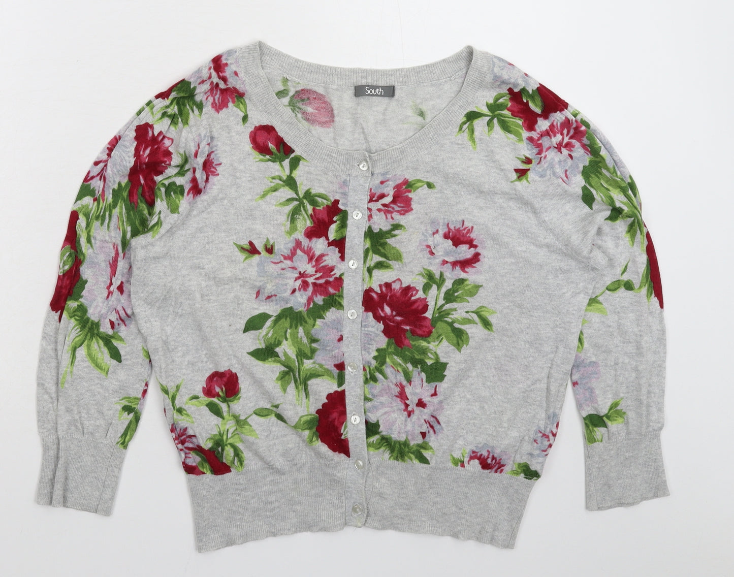 South Womens Grey Floral Knit Cardigan Jumper Size 16