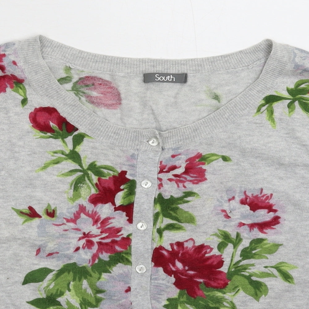 South Womens Grey Floral Knit Cardigan Jumper Size 16