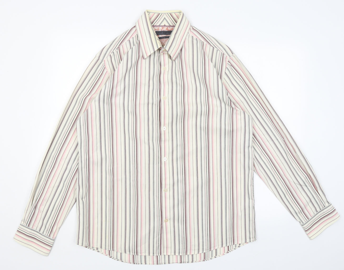 NEXT Mens Ivory Striped   Dress Shirt Size L