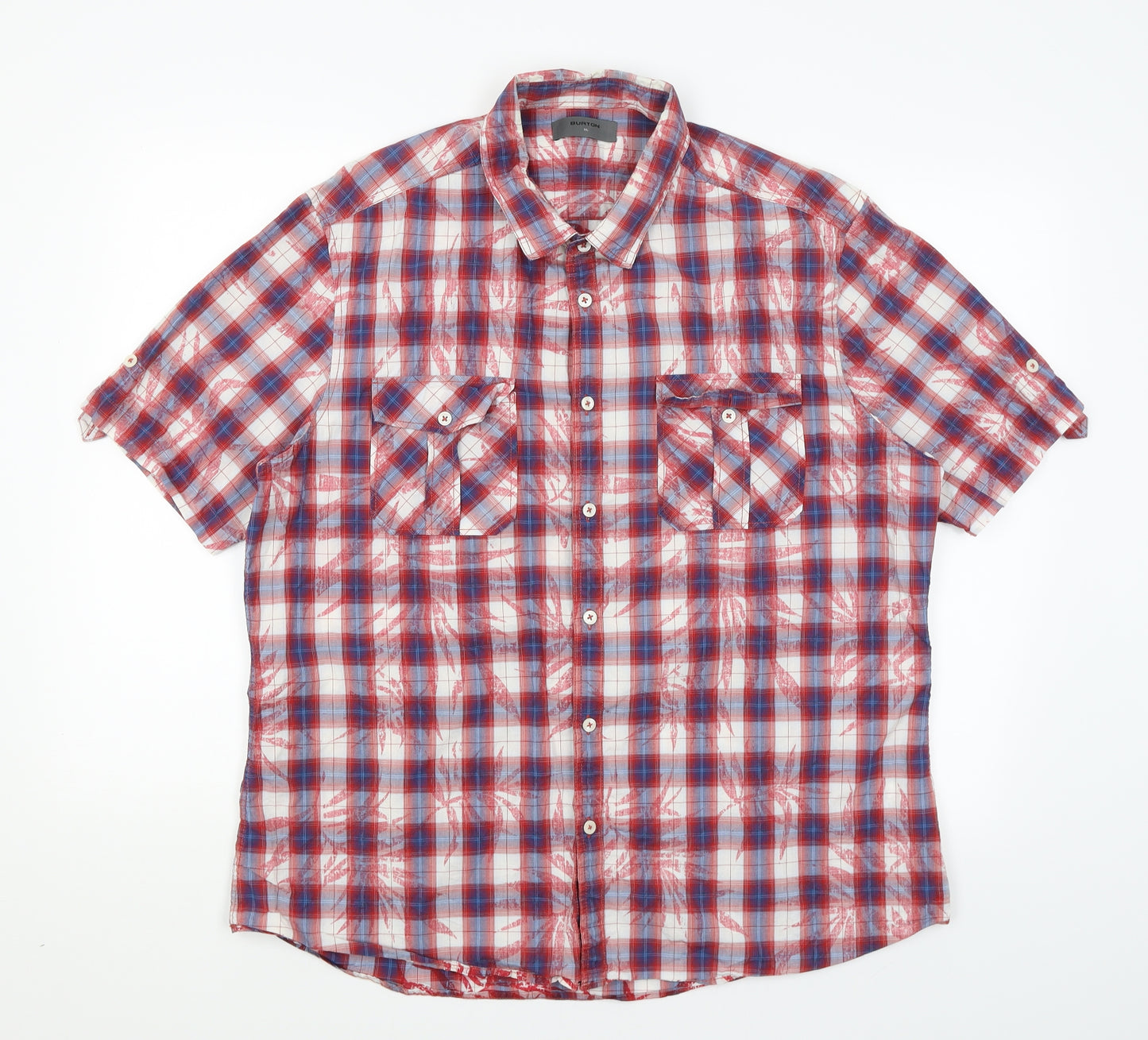 Burton Menswear Mens Red Plaid   Button-Up Size XL