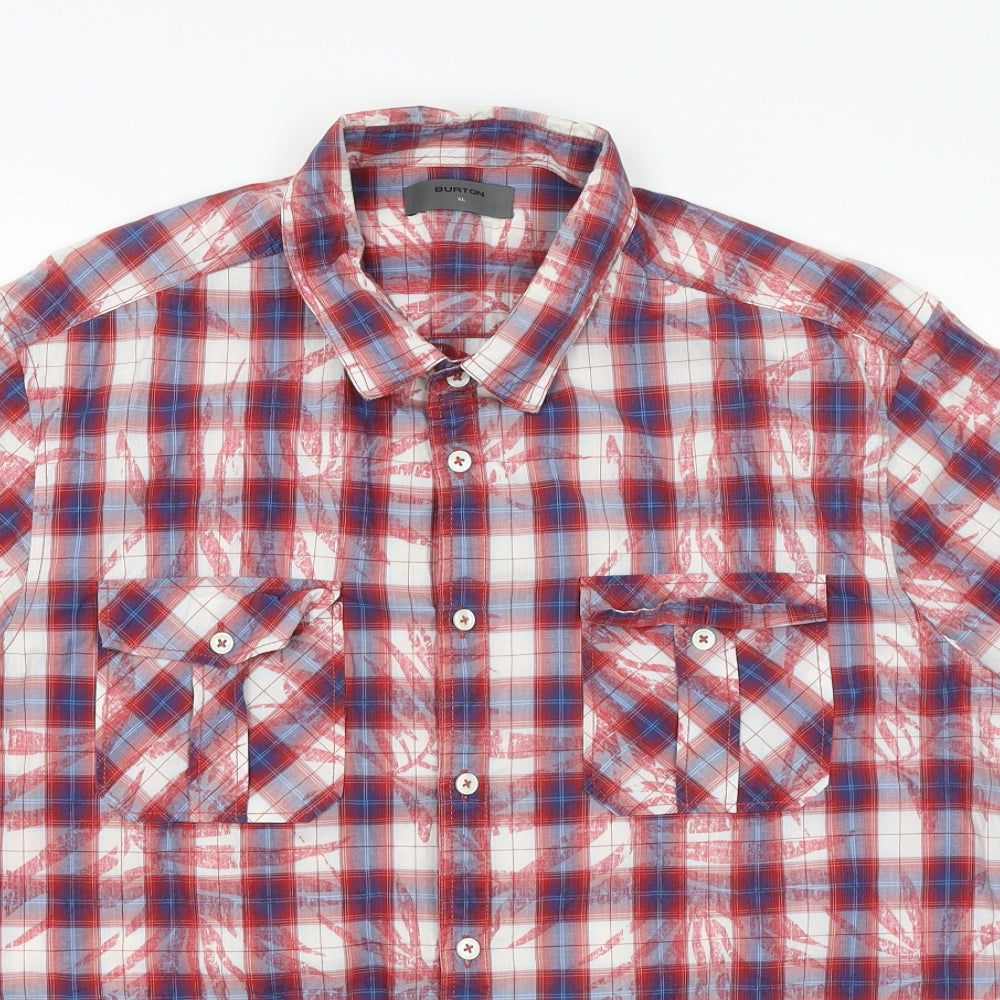 Burton Menswear Mens Red Plaid   Button-Up Size XL