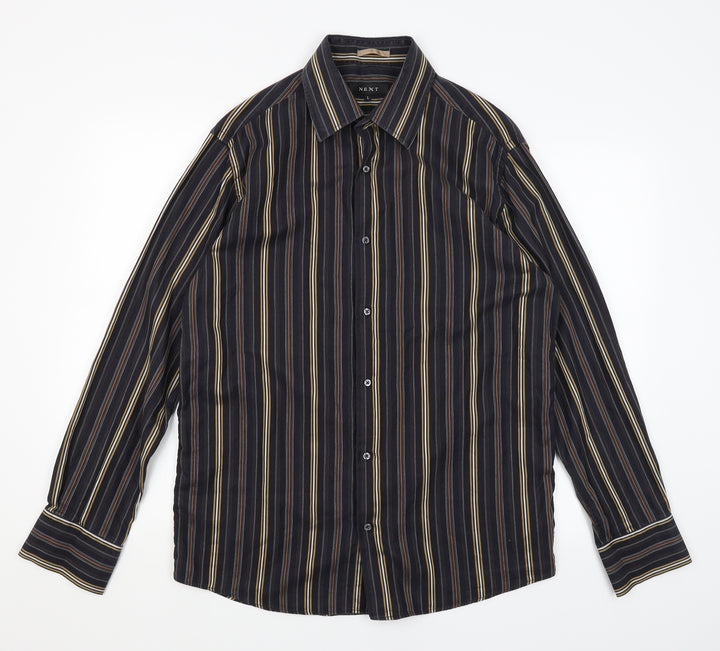 NEXT Mens Black Striped   Button-Up Size L