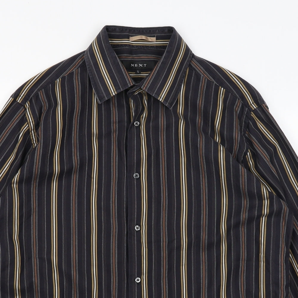 NEXT Mens Black Striped   Button-Up Size L