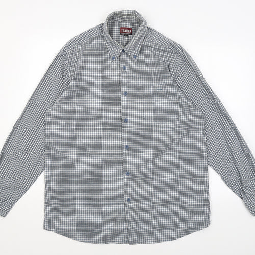 Trader Mens Blue Check   Button-Up Size L