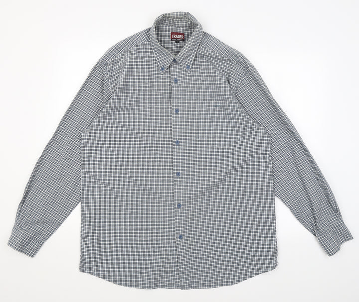 Trader Mens Blue Check Button-Up Size L