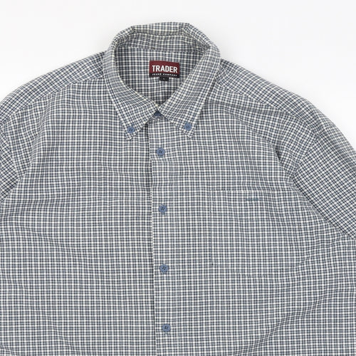 Trader Mens Blue Check   Button-Up Size L