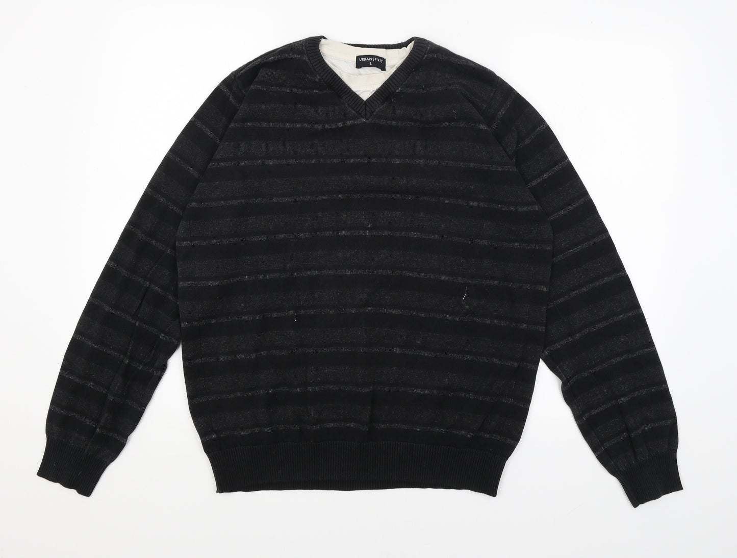 Urban Spirit Mens Black Striped  Pullover Jumper Size L