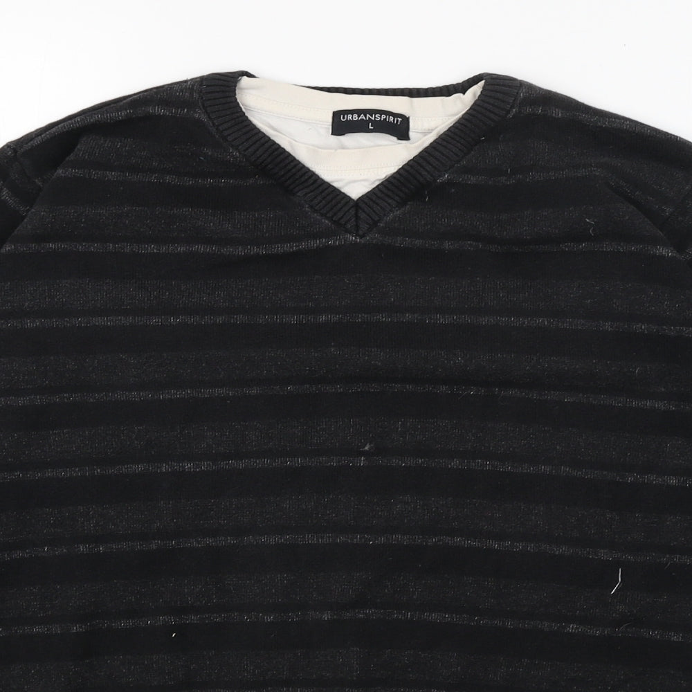 Urban Spirit Mens Black Striped  Pullover Jumper Size L