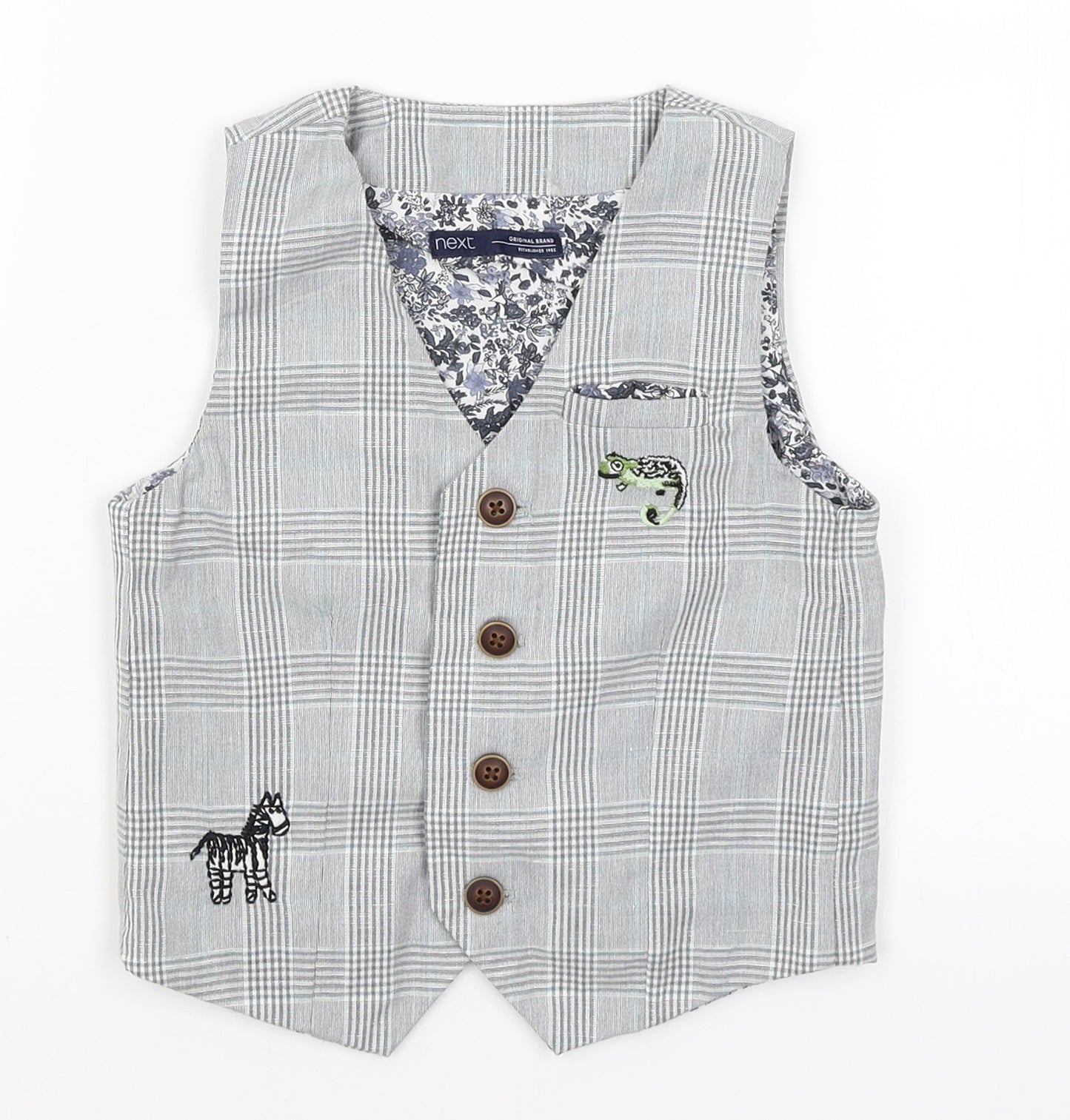 NEXT Boys Grey Check  Jacket Waistcoat Size 2-3 Years  - Animal