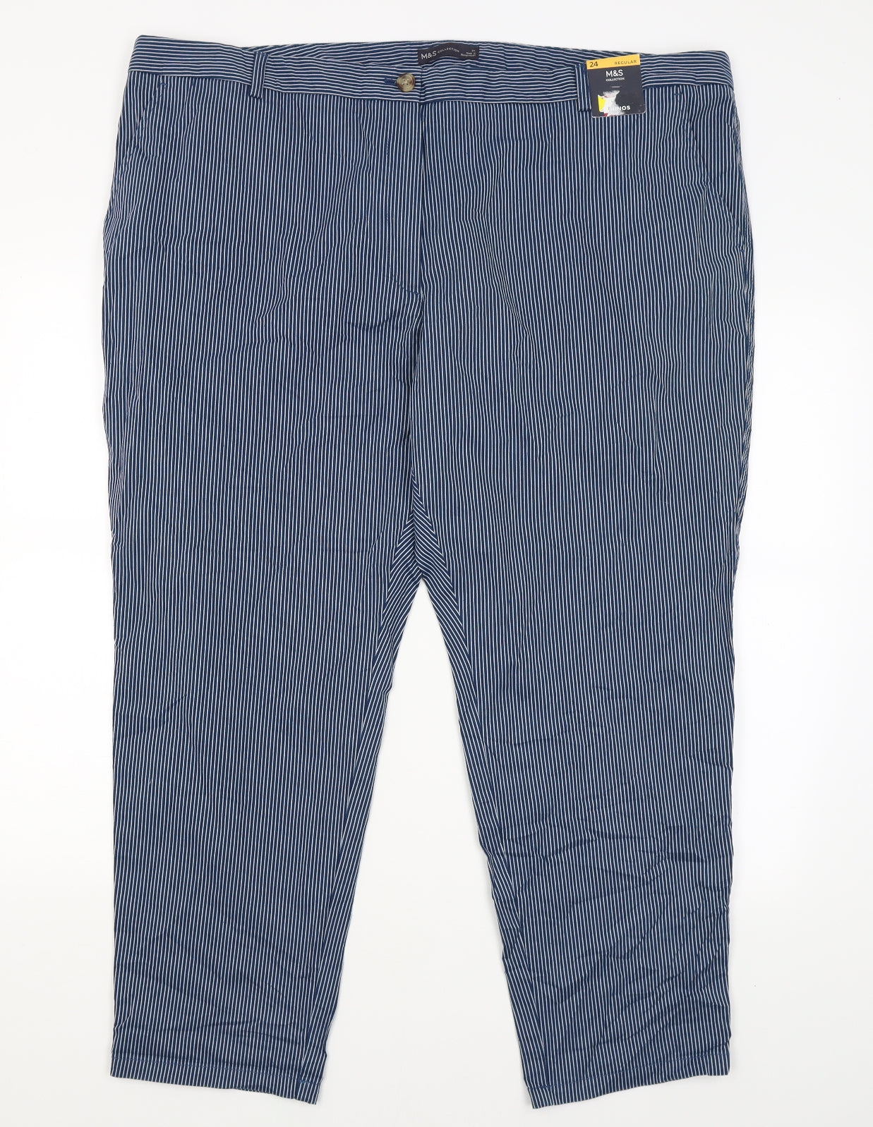 M&S Womens Blue Striped  Chino Trousers Size 24 L27 in
