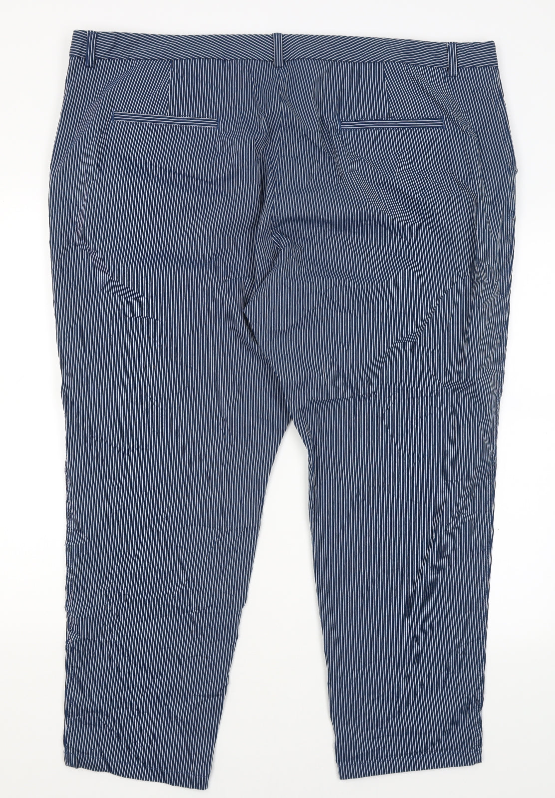 M&S Womens Blue Striped  Chino Trousers Size 24 L27 in