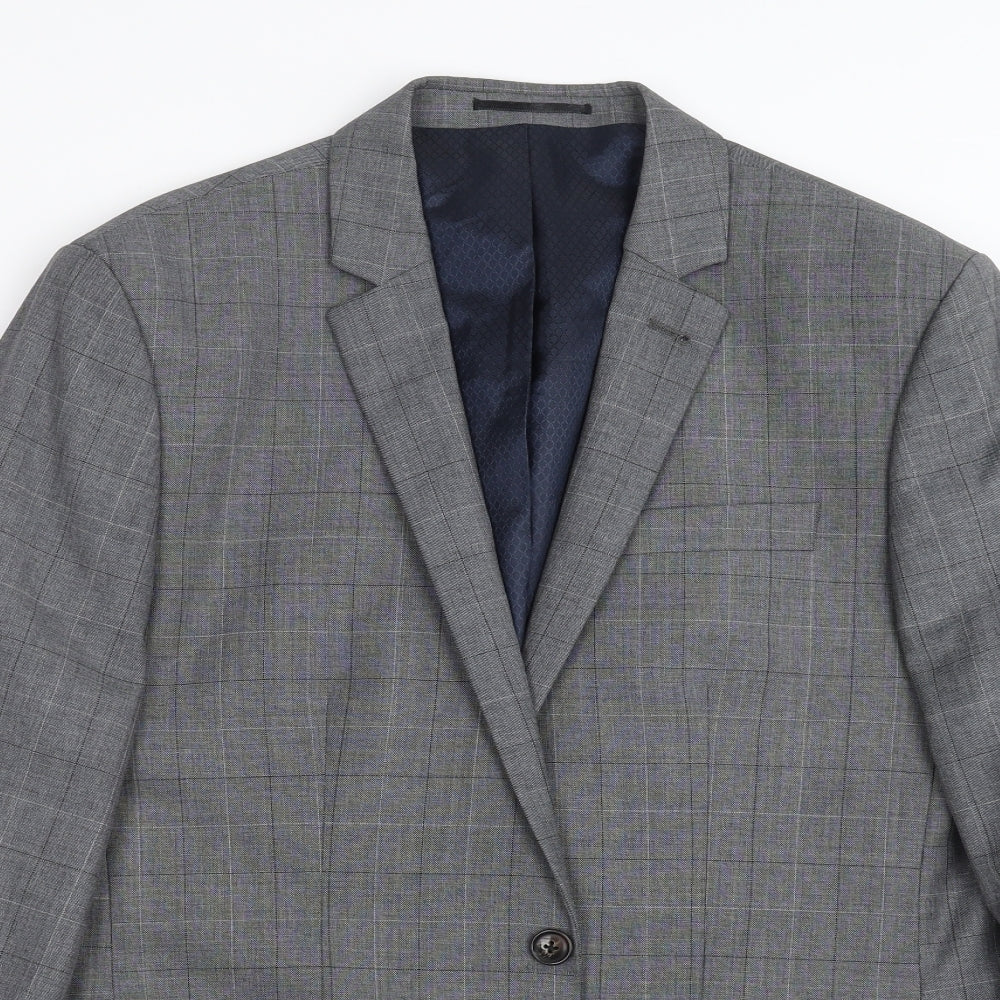 River Island Mens Grey Check  Jacket Suit Jacket Size 42