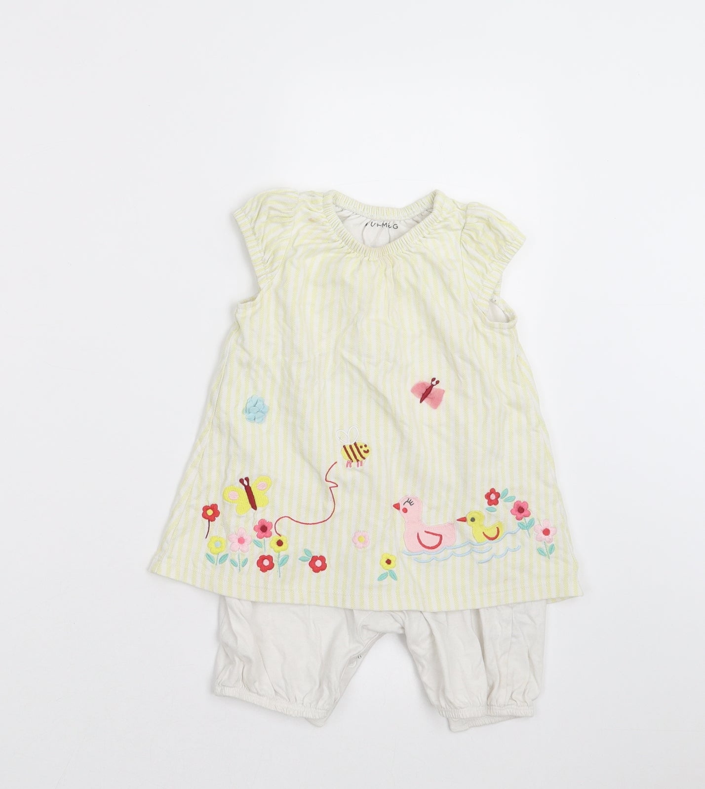 Nutmeg Girls Yellow Striped  Romper Outfit/Set Size 18-24 Months
