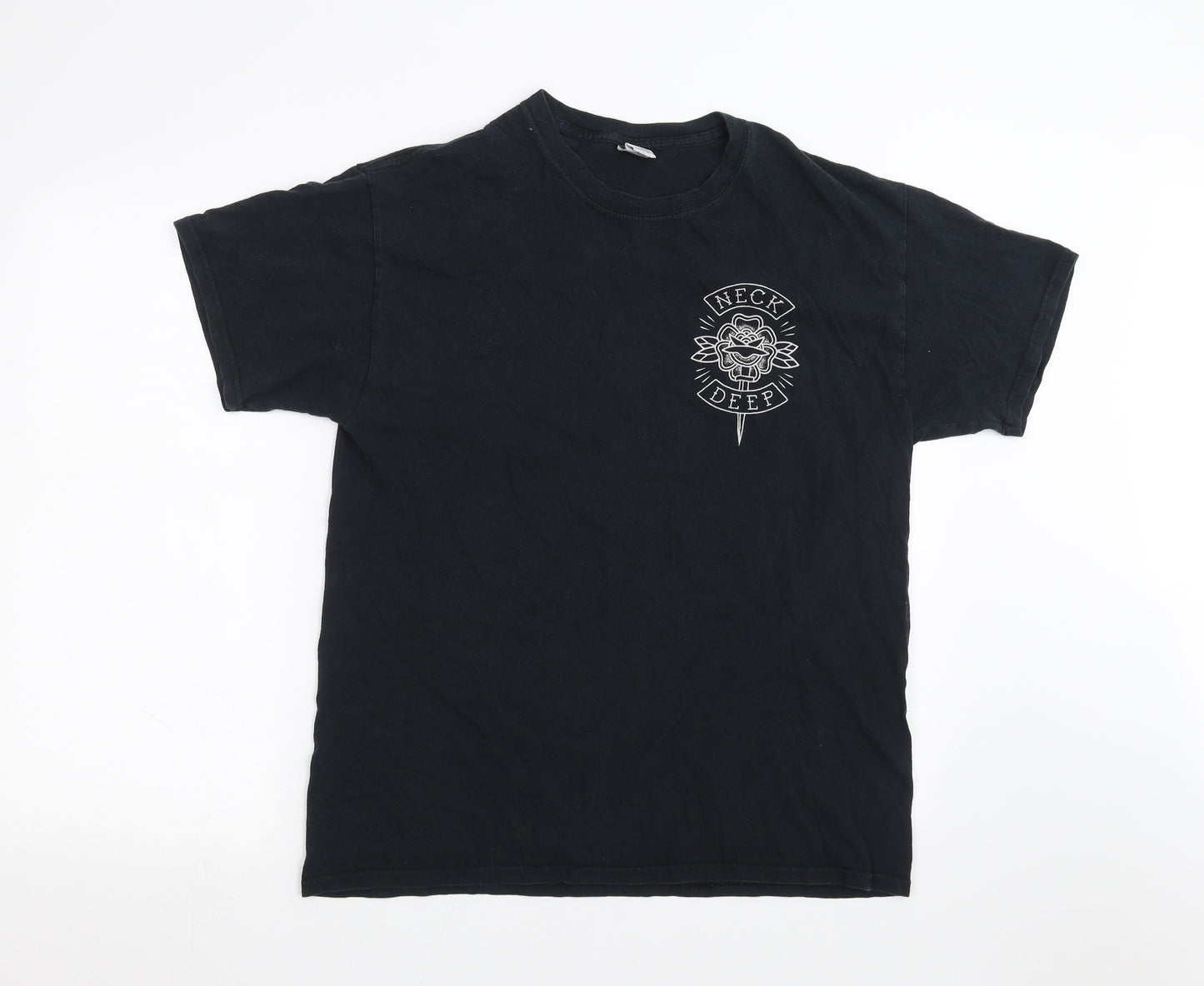 Gildan Mens Blue    T-Shirt Size L  - neck deep