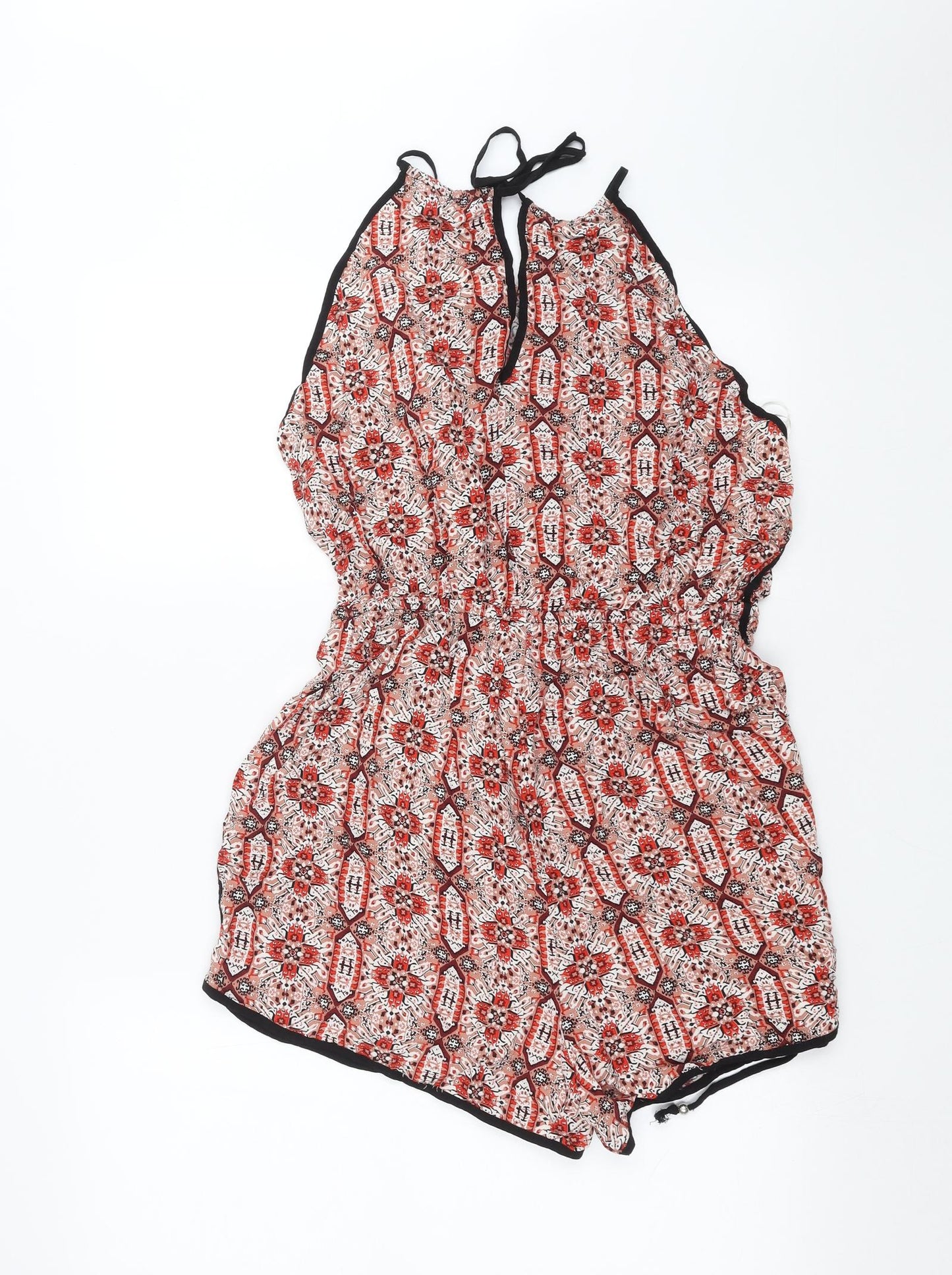 New Look Womens Red Geometric  Playsuit One-Piece Size 16