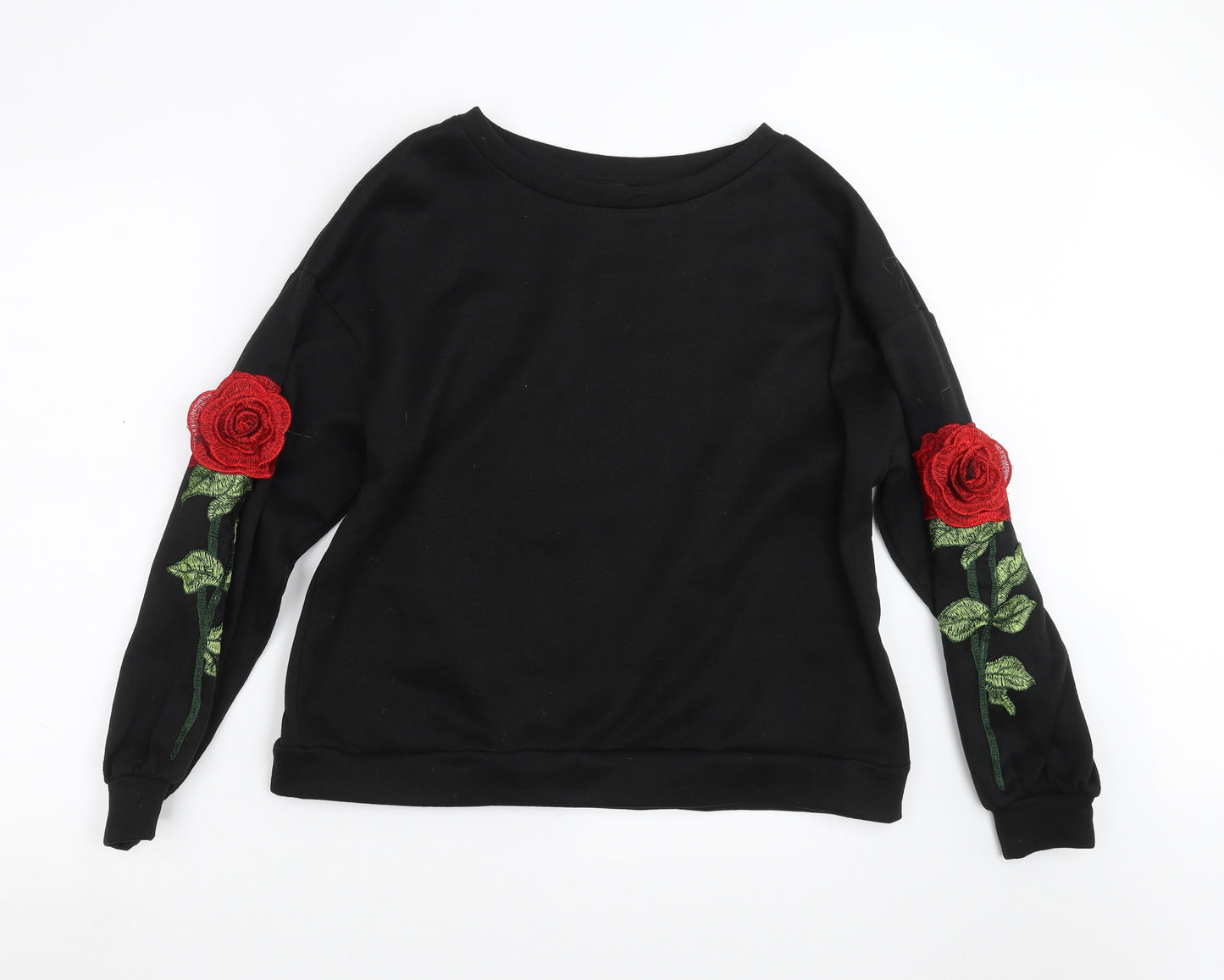 SheIn Womens Black   Pullover Sweatshirt Size XL  - Flower Sleeves
