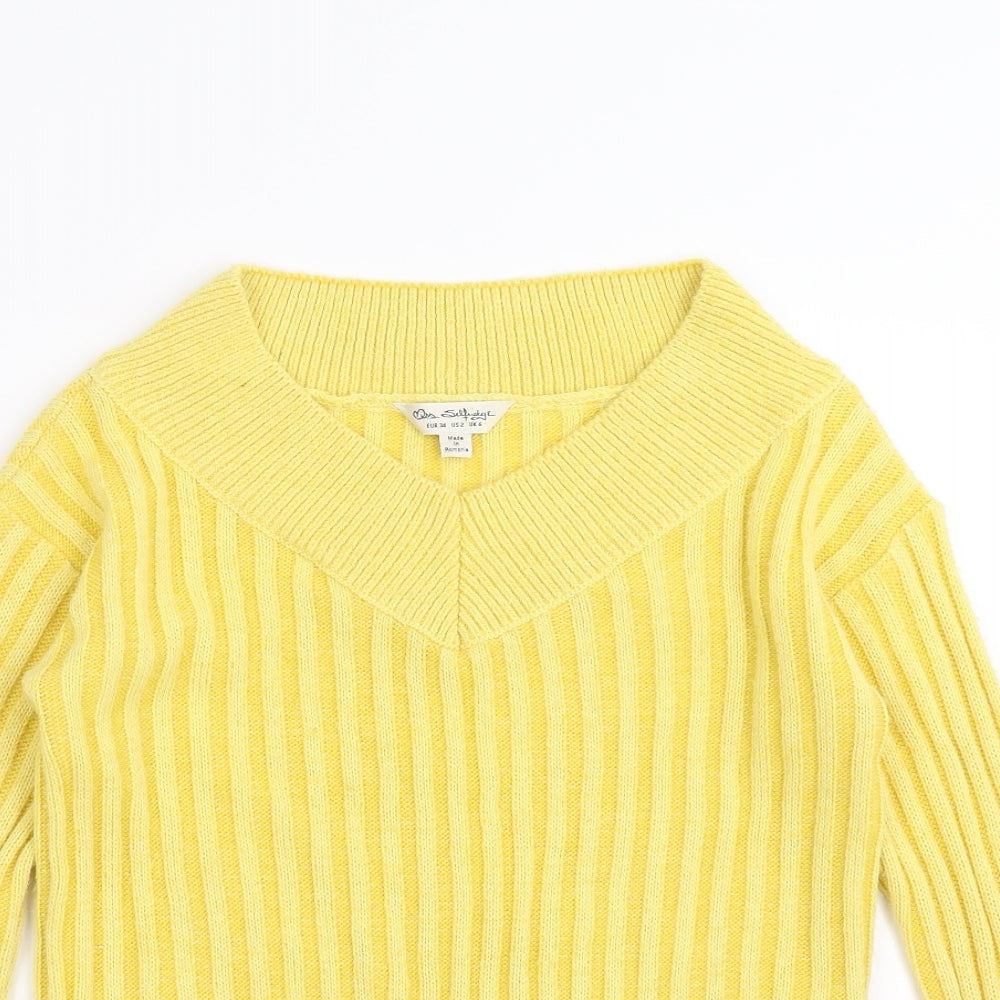 Miss Selfridge Womens Yellow Striped Knit Pullover Jumper Size 6