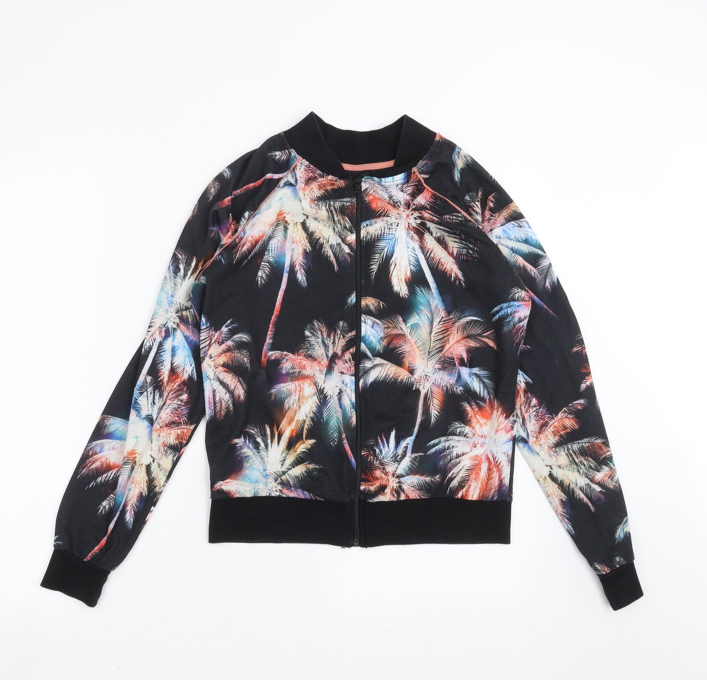 Primark Womens Black   Bomber Jacket Jacket Size 8  - palm tree