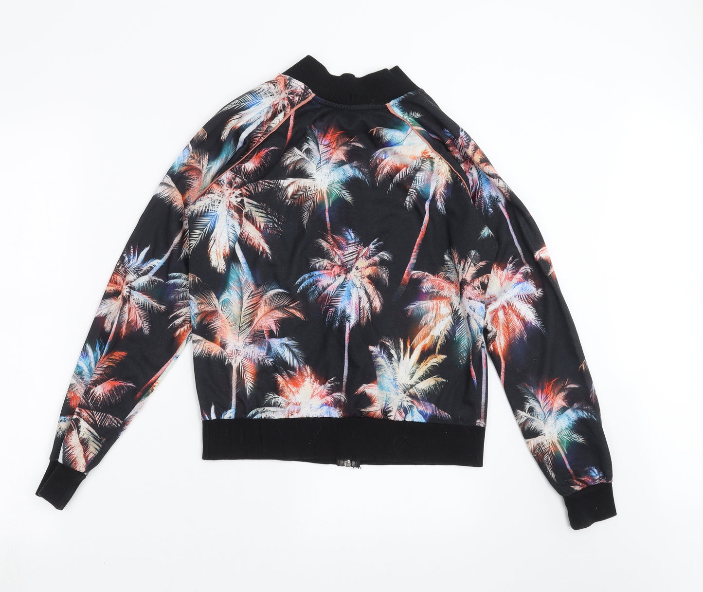 Primark Womens Black   Bomber Jacket Jacket Size 8  - palm tree