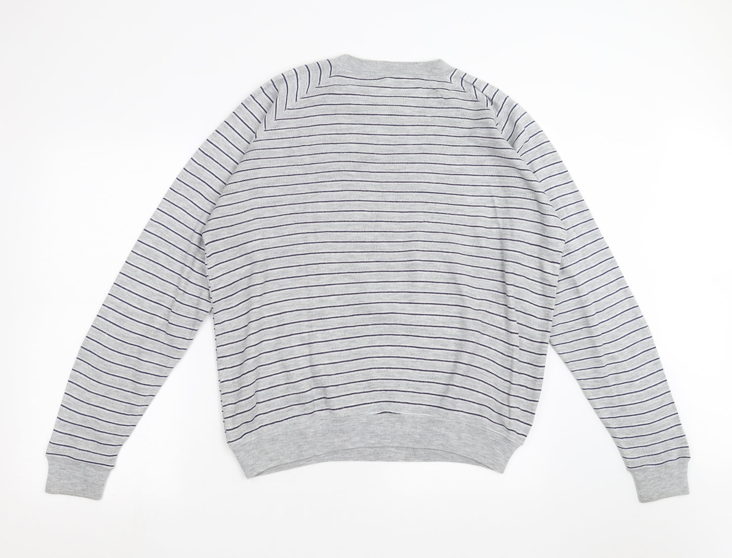 Preworn Mens Grey Striped Knit Pullover Jumper Size L