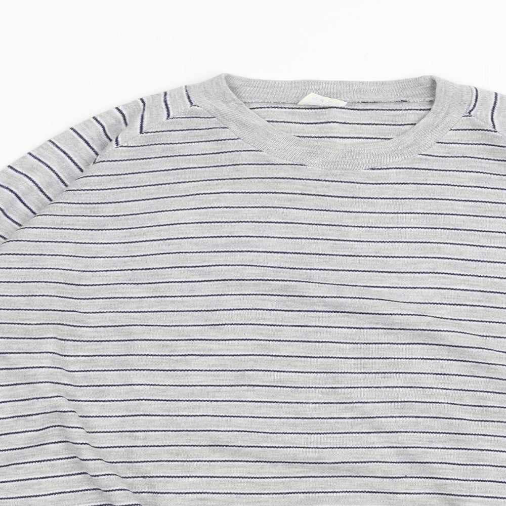 Preworn Mens Grey Striped Knit Pullover Jumper Size L