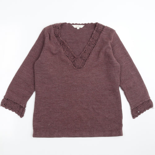 Daxon Womens Purple  Knit Pullover Jumper Size 10  - floral neck detail