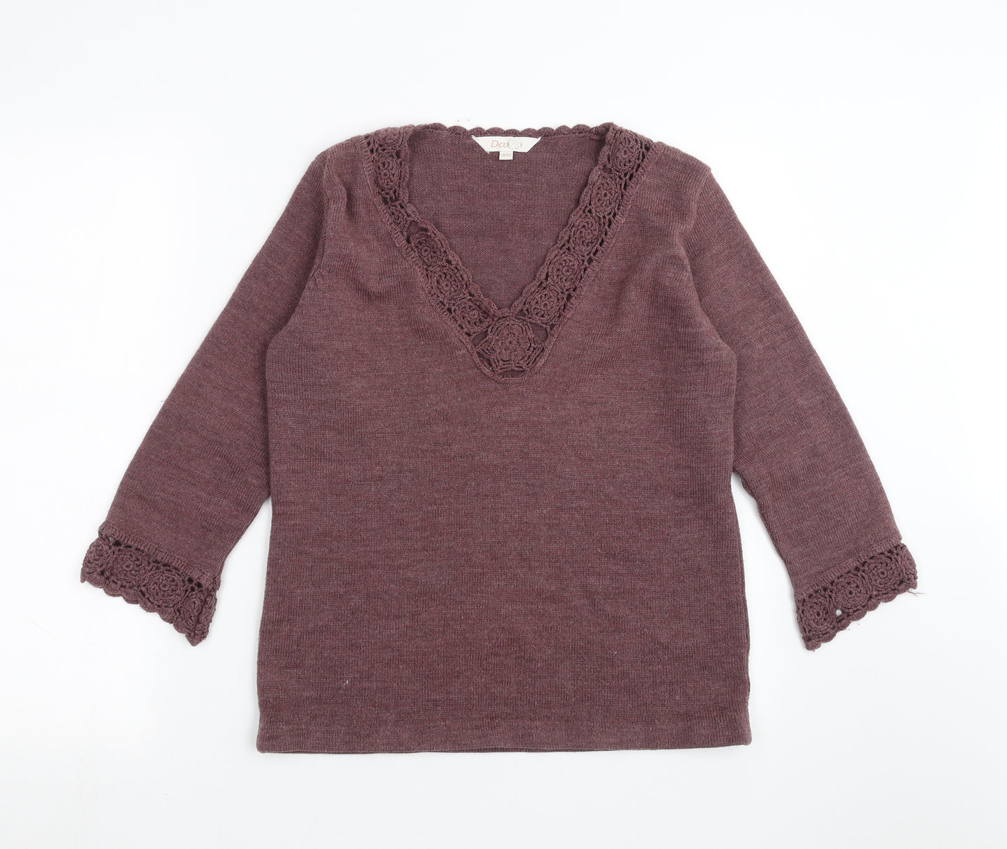 Daxon Womens Purple  Knit Pullover Jumper Size 10  - floral neck detail