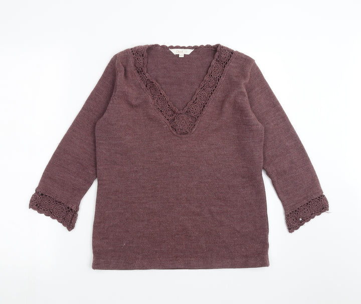 Daxon Womens Purple Knit Pullover Jumper Size 10 - floral neck detail