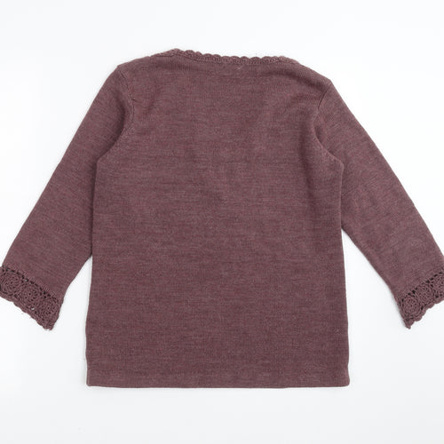 Daxon Womens Purple  Knit Pullover Jumper Size 10  - floral neck detail